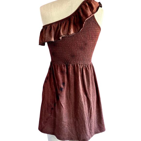 Womens Dress Size Medium Brown Tie Dye Ruffle Festival Earthy Summer Cottage - Picture 3 of 8